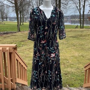 Floral & butterfly boho midi dress L